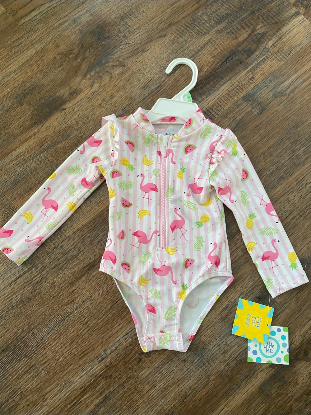 Little Me Pink/White Flamingo Rash Guard Swimsuit 18mos